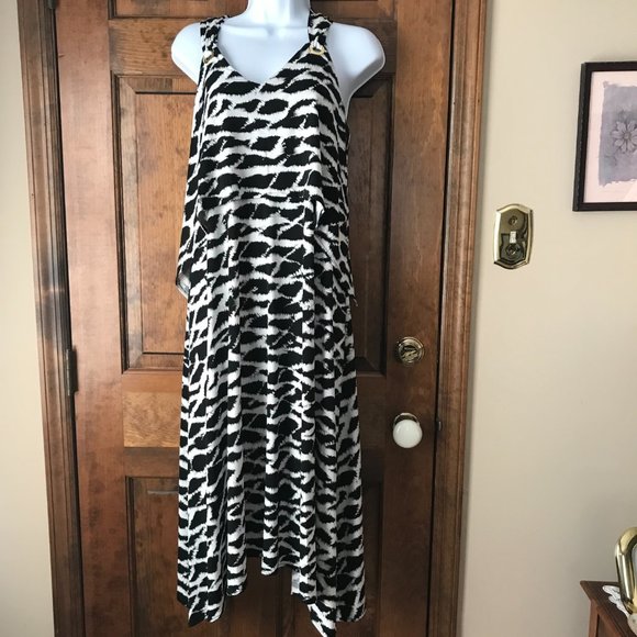 Rafaella Black and White Diamond Mid-Length Tank Dress Petite Small - Picture 1 of 12